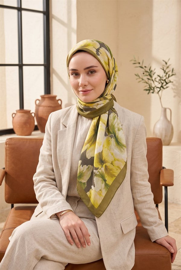 Natural Floral Pattern Scarf Series, Olive Green