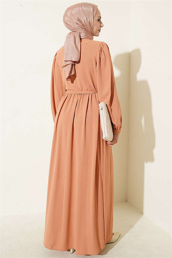 Ribbed Lace Detail Dress Camel