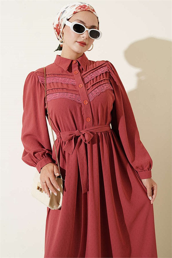 Ribbed Lace Detail Dress, Rose Pink