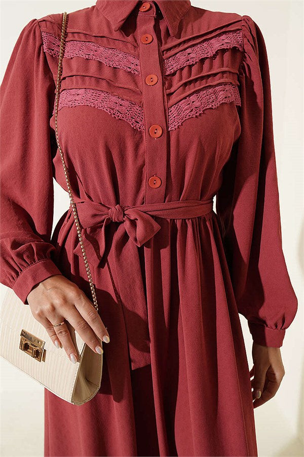 Ribbed Lace Detail Dress, Rose Pink