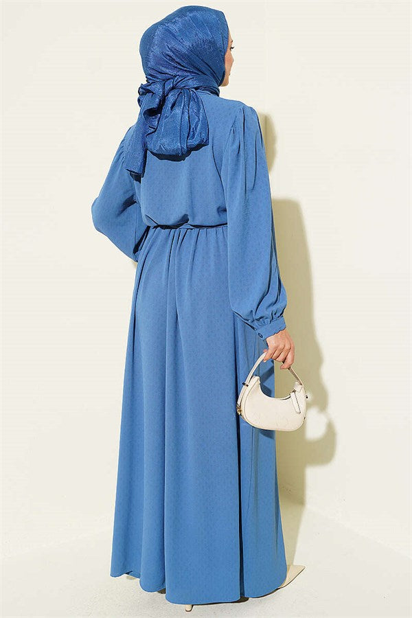 Ribbed Lace Detail Dress Blue