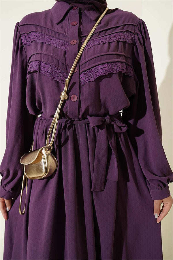 Ribbed Lace Detail Dress Purple