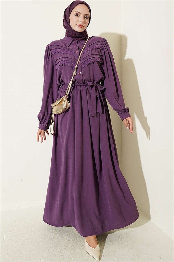 Ribbed Lace Detail Dress Purple