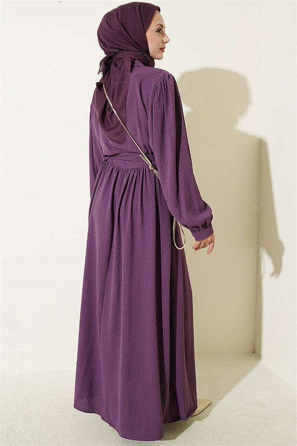 Ribbed Lace Detail Dress Purple