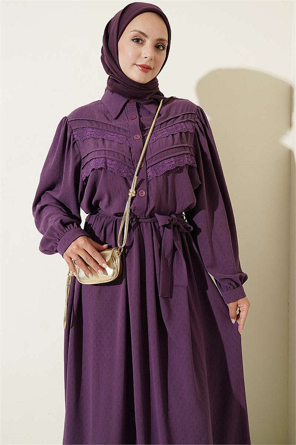 Ribbed Lace Detail Dress Purple