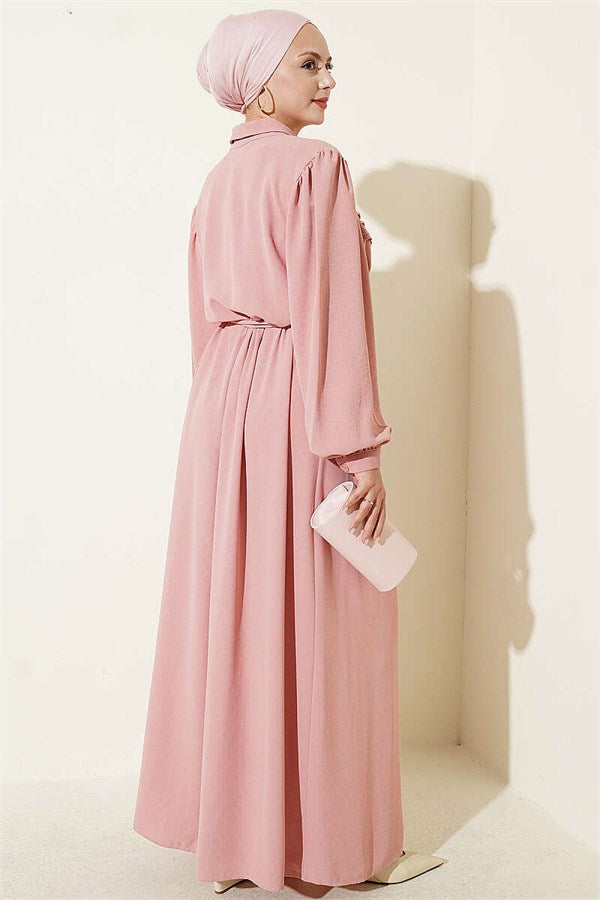 Ribbed Lace Detail Dress Powder Pink
