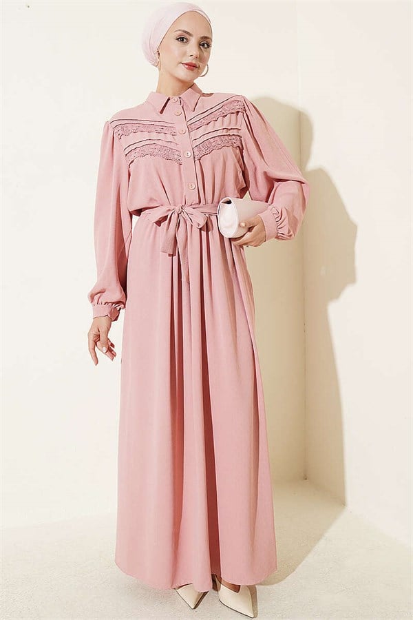 Ribbed Lace Detail Dress Powder Pink