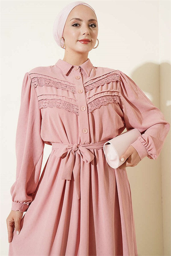 Ribbed Lace Detail Dress Powder Pink