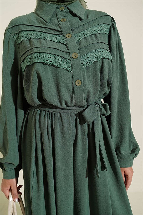 Ribbed Lace Detail Dress Green