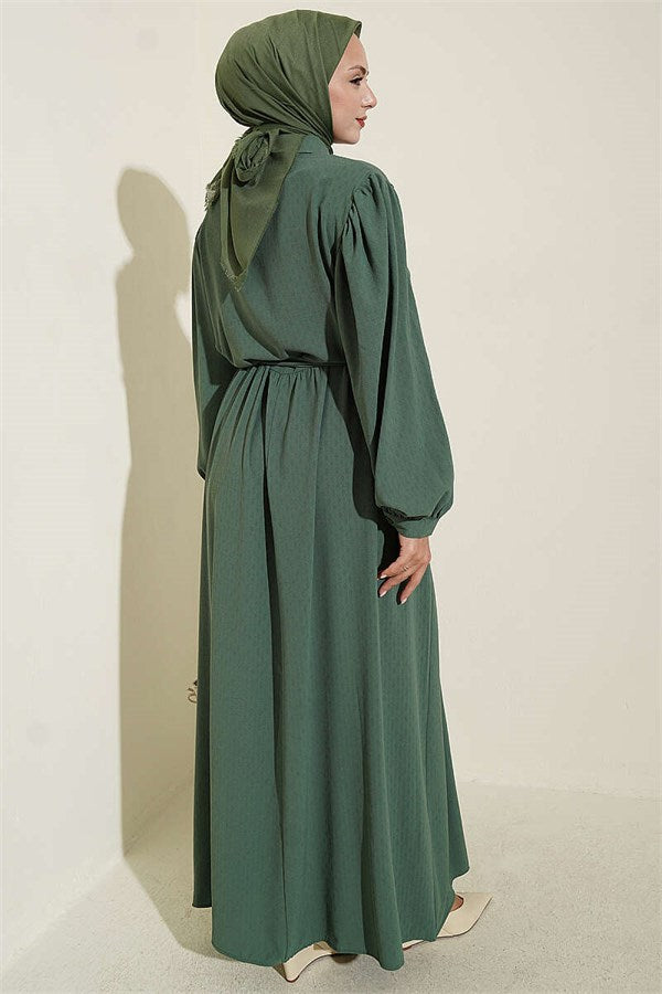 Ribbed Lace Detail Dress Green