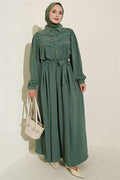 Ribbed Lace Detail Dress Green