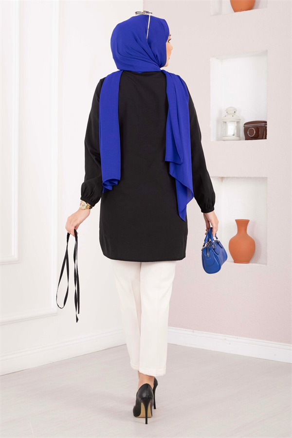 Ribbed Detail Lace-Up Shirt Black