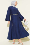 2 Piece Set of blouse and skirt with ribbed detail, navy blue.