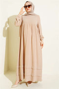 Ribbed Detail Knitted Dress, Beige