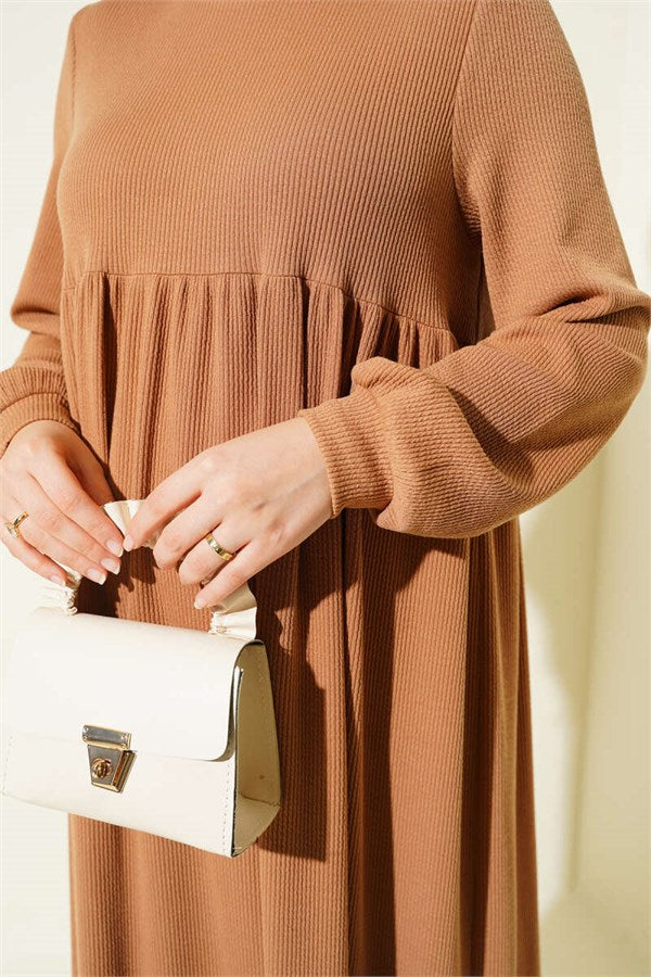 Ribbed Detail Knitted Dress Latte
