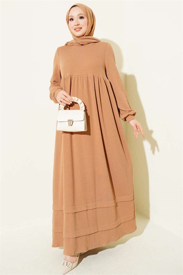 Ribbed Detail Knitted Dress Latte