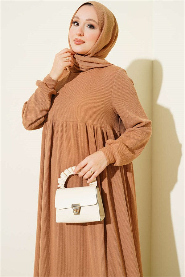Ribbed Detail Knitted Dress Latte