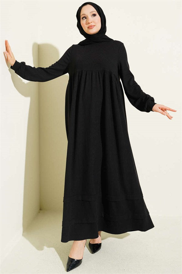 Ribbed Detail Knitted Dress Black