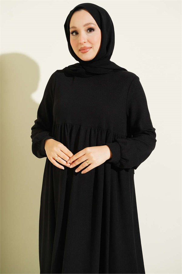 Ribbed Detail Knitted Dress Black