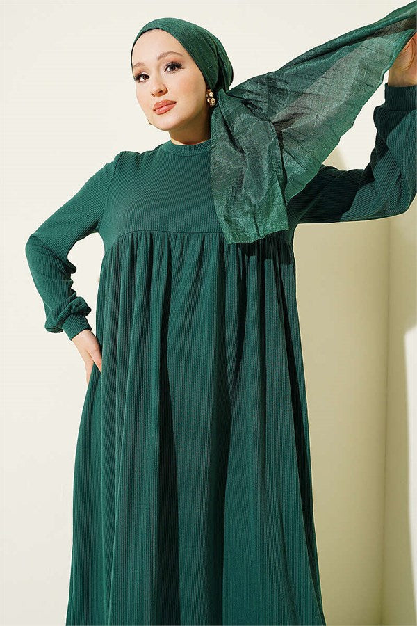 Ribbed Detail Knitted Dress Green