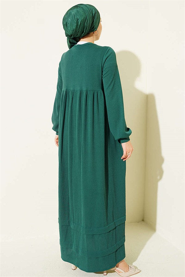 Ribbed Detail Knitted Dress Green