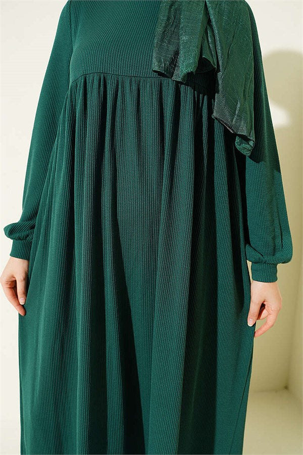 Ribbed Detail Knitted Dress Green