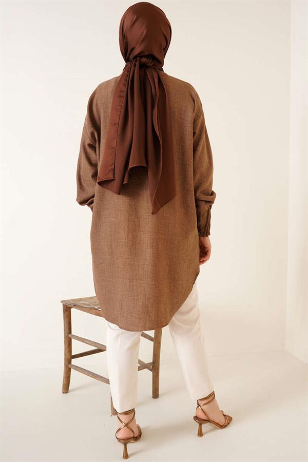Ribbed Detail Casual Shirt Brown