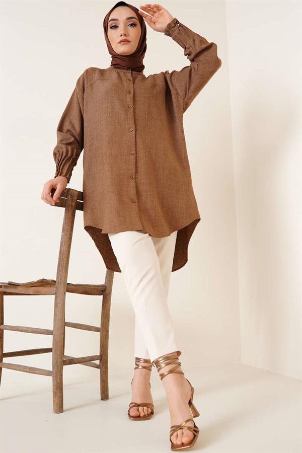 Ribbed Detail Casual Shirt Brown