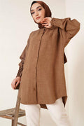 Ribbed Detail Casual Shirt Brown