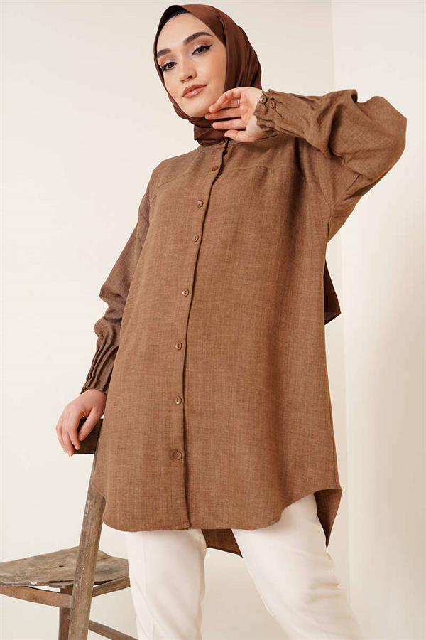 Ribbed Detail Casual Shirt Brown