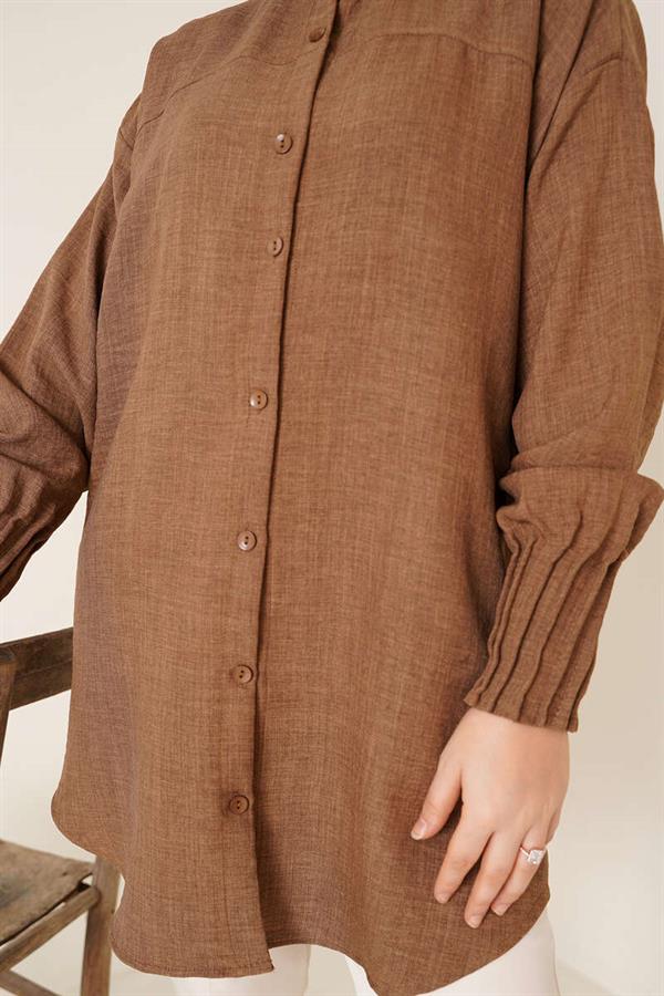 Ribbed Detail Casual Shirt Brown