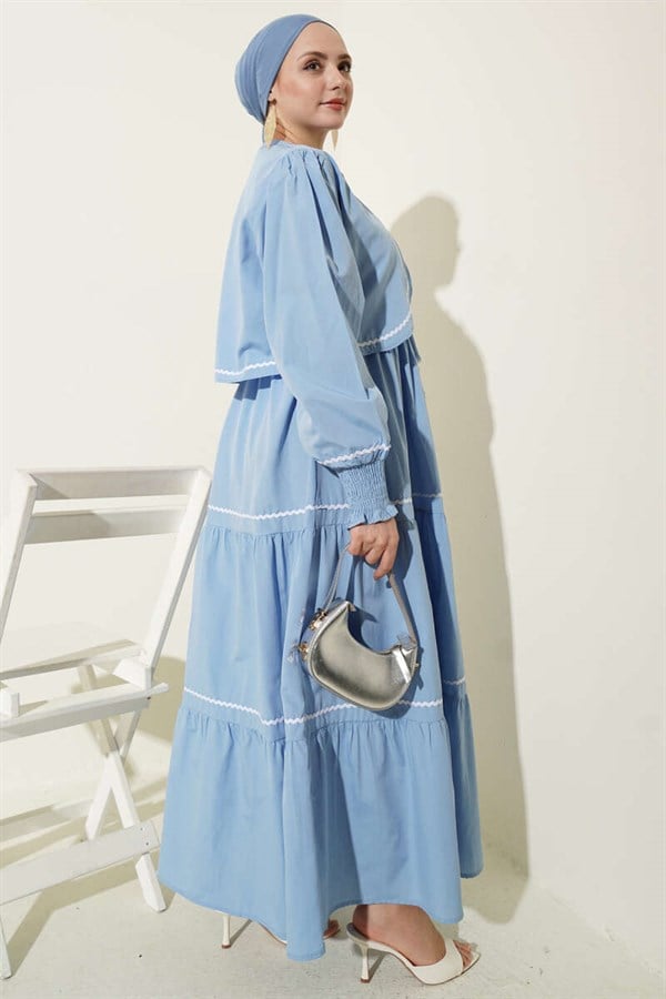 Ribbed Stitch Detail Dress 2 Piece Set Baby Blue