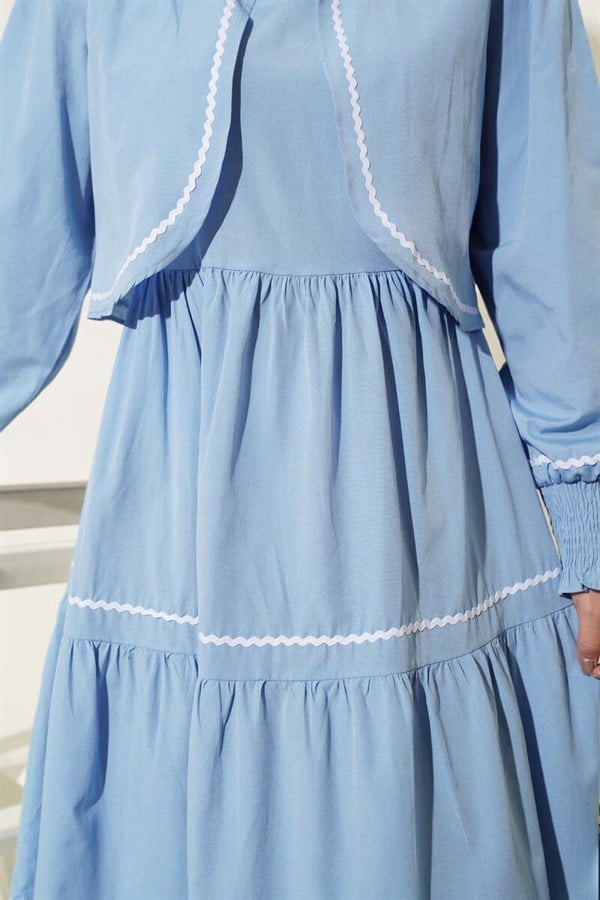 Ribbed Stitch Detail Dress 2 Piece Set Baby Blue