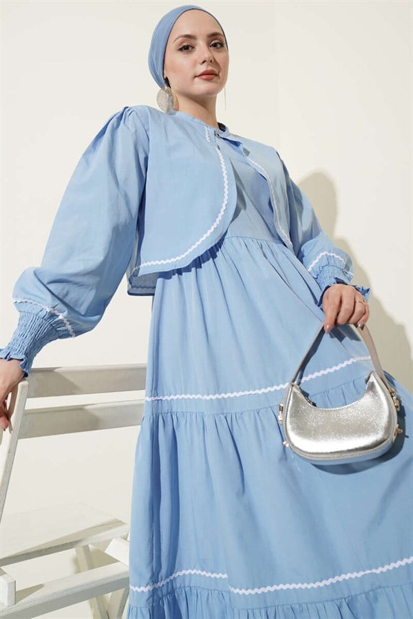 Ribbed Stitch Detail Dress 2 Piece Set Baby Blue