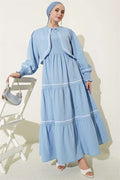 Ribbed Stitch Detail Dress 2 Piece Set Baby Blue