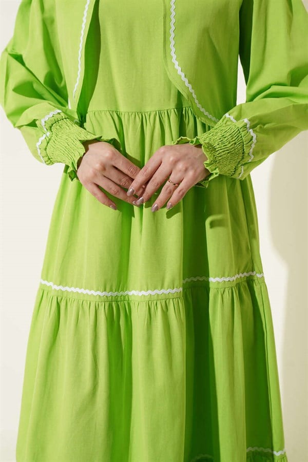 Ribbed Stitch Detail Dress 2 Piece Set, Pistachio Green