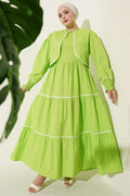 Ribbed Stitch Detail Dress 2 Piece Set, Pistachio Green