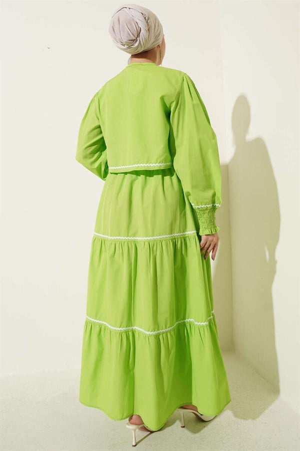 Ribbed Stitch Detail Dress 2 Piece Set, Pistachio Green
