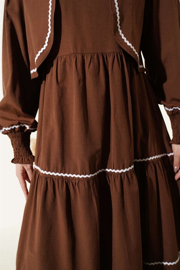 Ribbed Stitch Detail Dress 2 Piece Set in Coffee Brown