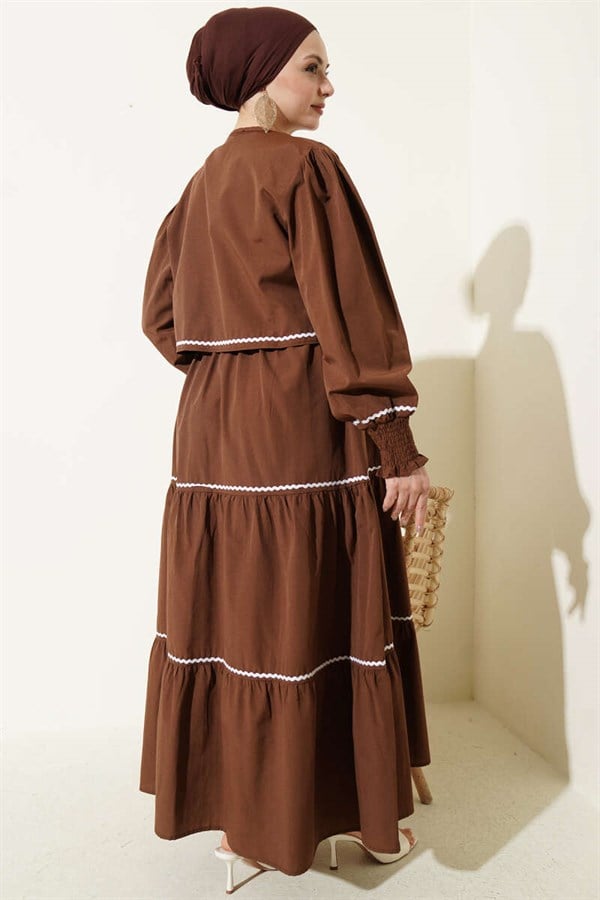 Ribbed Stitch Detail Dress 2 Piece Set in Coffee Brown