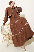 Ribbed Stitch Detail Dress 2 Piece Set in Coffee Brown