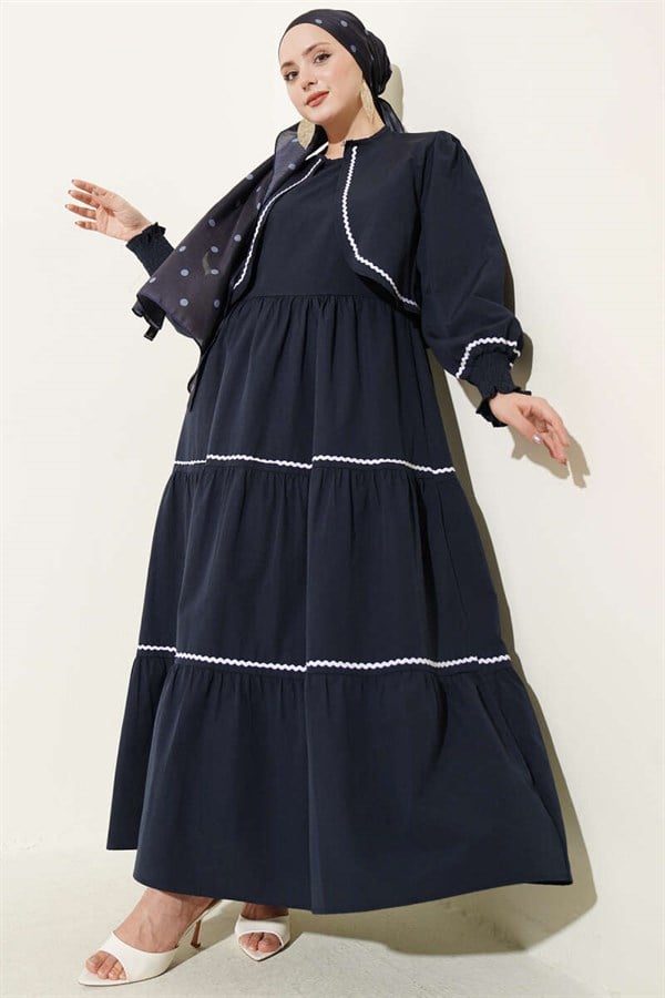 Ribbed Stitch Detail Dress 2 Piece Set Navy Blue