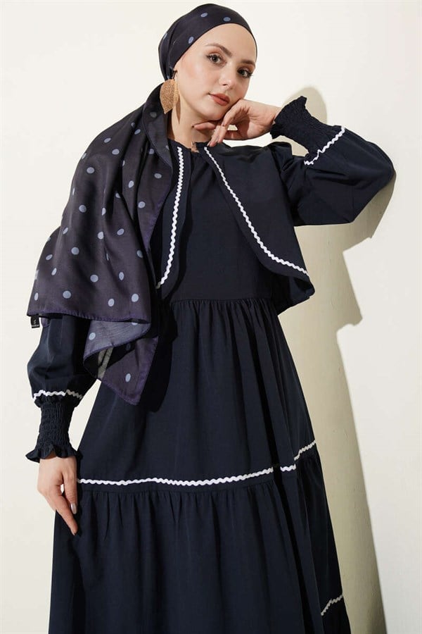 Ribbed Stitch Detail Dress 2 Piece Set Navy Blue