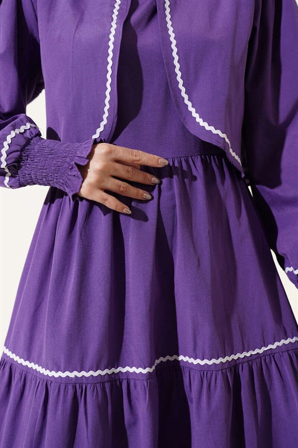 Ribbed Stitch Detail Dress 2 Piece Set Purple