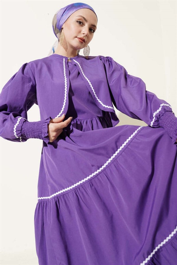 Ribbed Stitch Detail Dress 2 Piece Set Purple