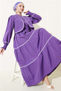 Ribbed Stitch Detail Dress 2 Piece Set Purple