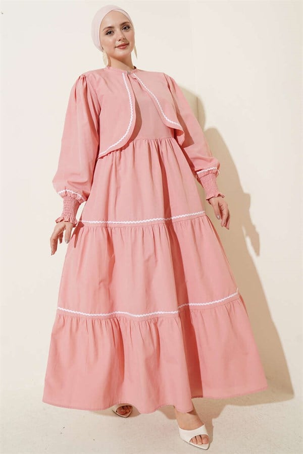 Ribbed Stitch Detail Dress 2 Piece Set Powder Pink