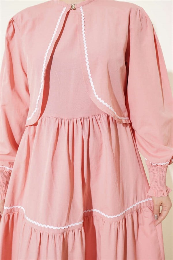 Ribbed Stitch Detail Dress 2 Piece Set Powder Pink