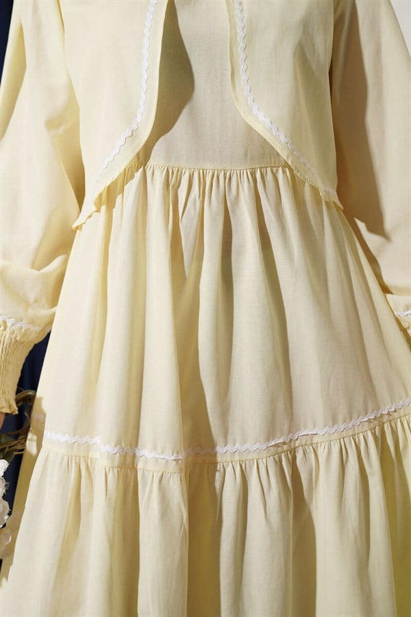 Ribbed Stitch Detail Dress 2 Piece Set Yellow