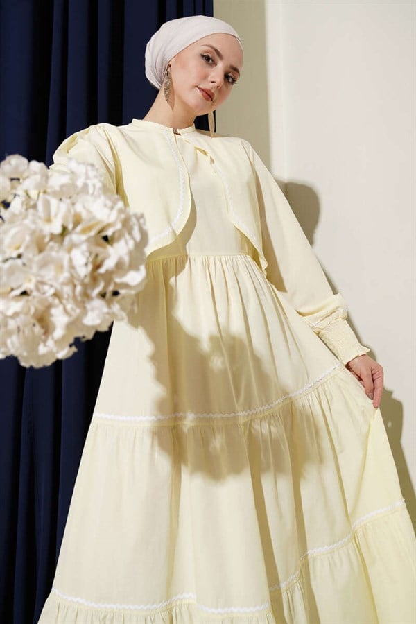 Ribbed Stitch Detail Dress 2 Piece Set Yellow